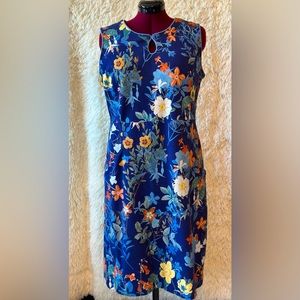 Lands' End Women's Blue Floral Sleeveless Ponte Knit Dress w/ Pockets